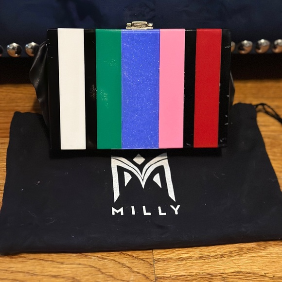 🤩NEW Date Night Milly DESIGNER Bag, Multi Colors, Gold Clasp, w/Dust Bag - Picture 2 of 10